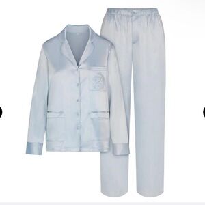 Skims Light Blue Satin Pajama Set